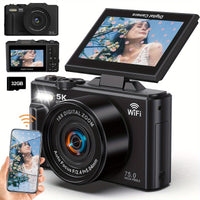Cámara 5K Digital Fotografíca 75MP con Pantalla Giratoria - Negro