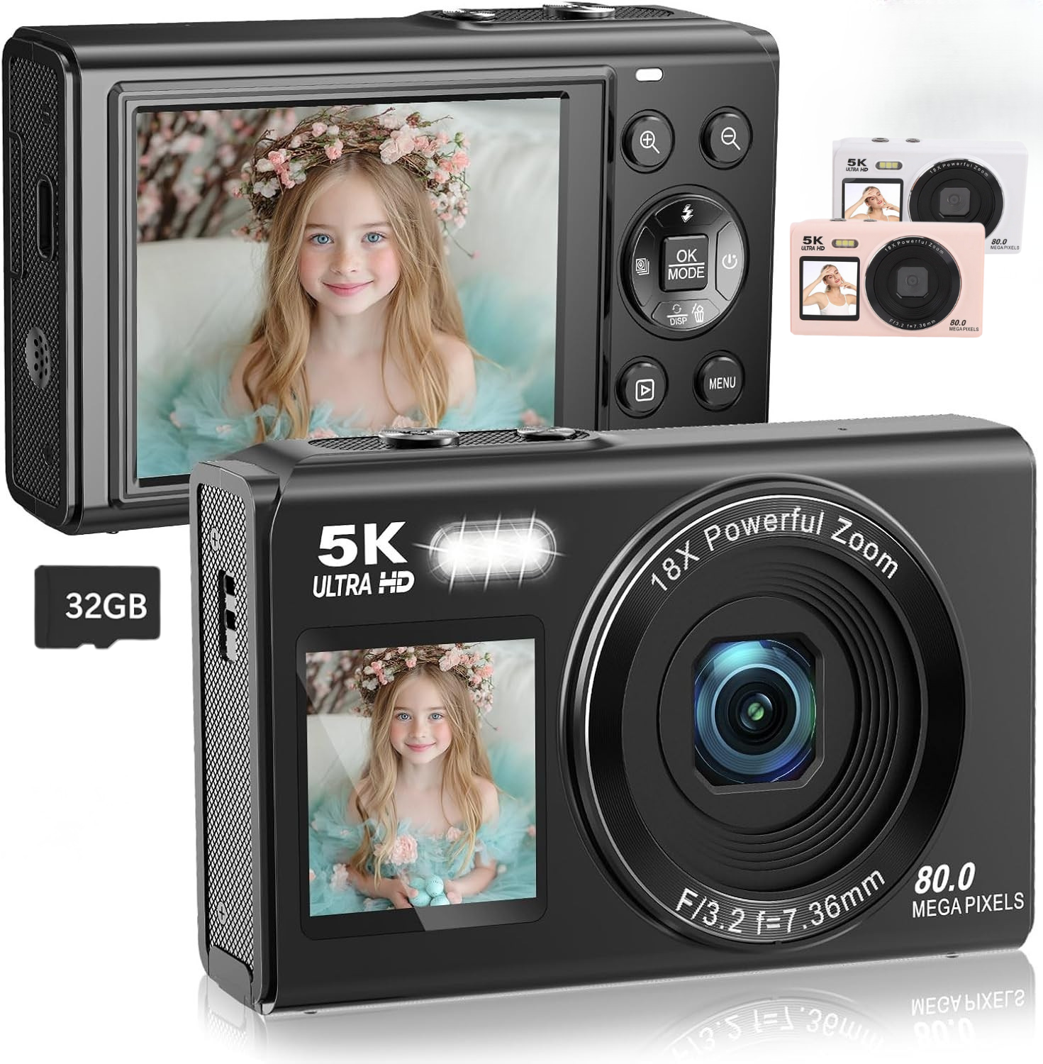 Cámara Digital Doble Pantalla 80MP 5K con Zoom 18x y WiFi