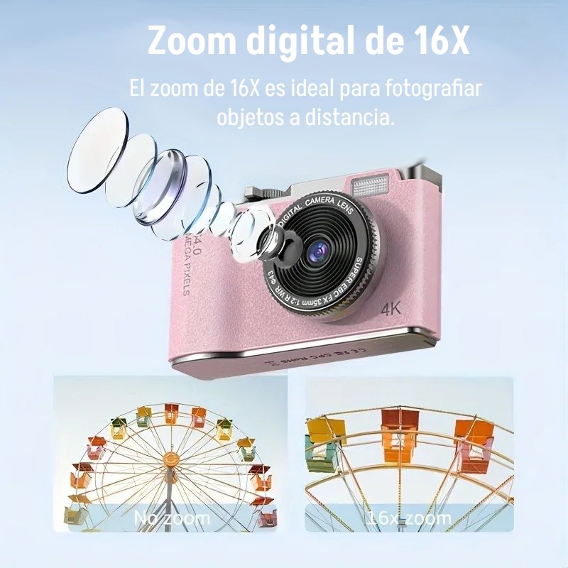 Cámara Retro Moda Digital 4K 64MP 16X para Niños y Adultos