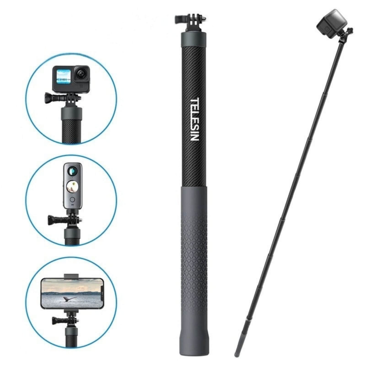 Bastón Selfie 3M Fibra de Carbono para Cámara Insta360 Gopro