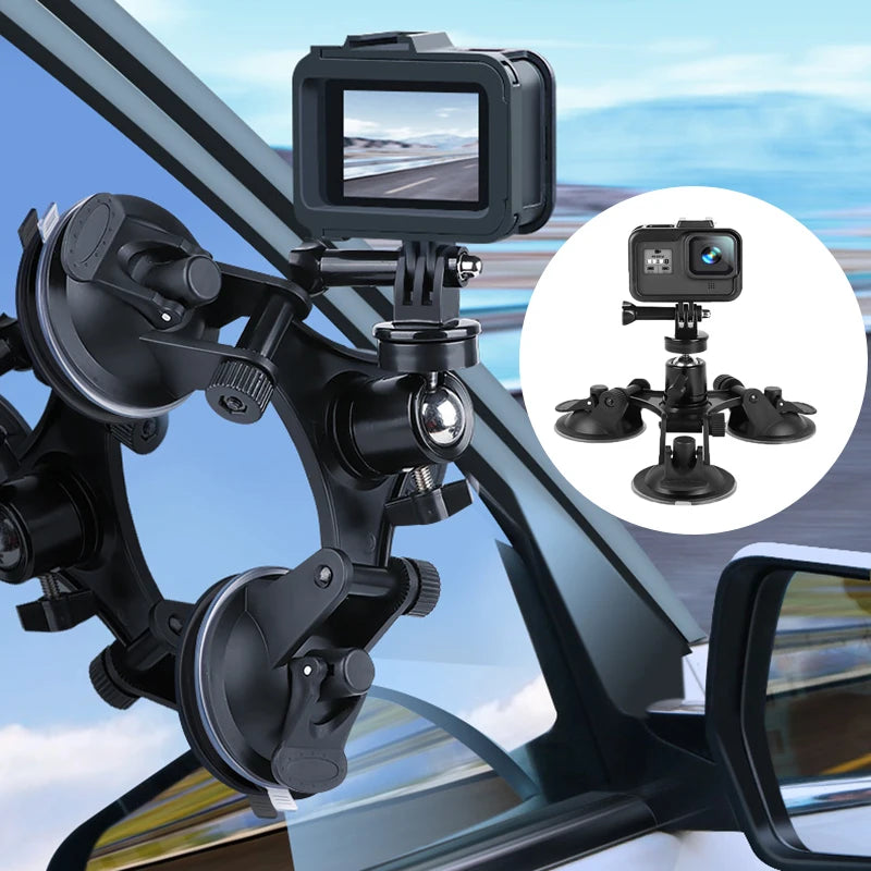 Ventosa Triple con Cabezal 360° para Cámaras Gopro y Otras