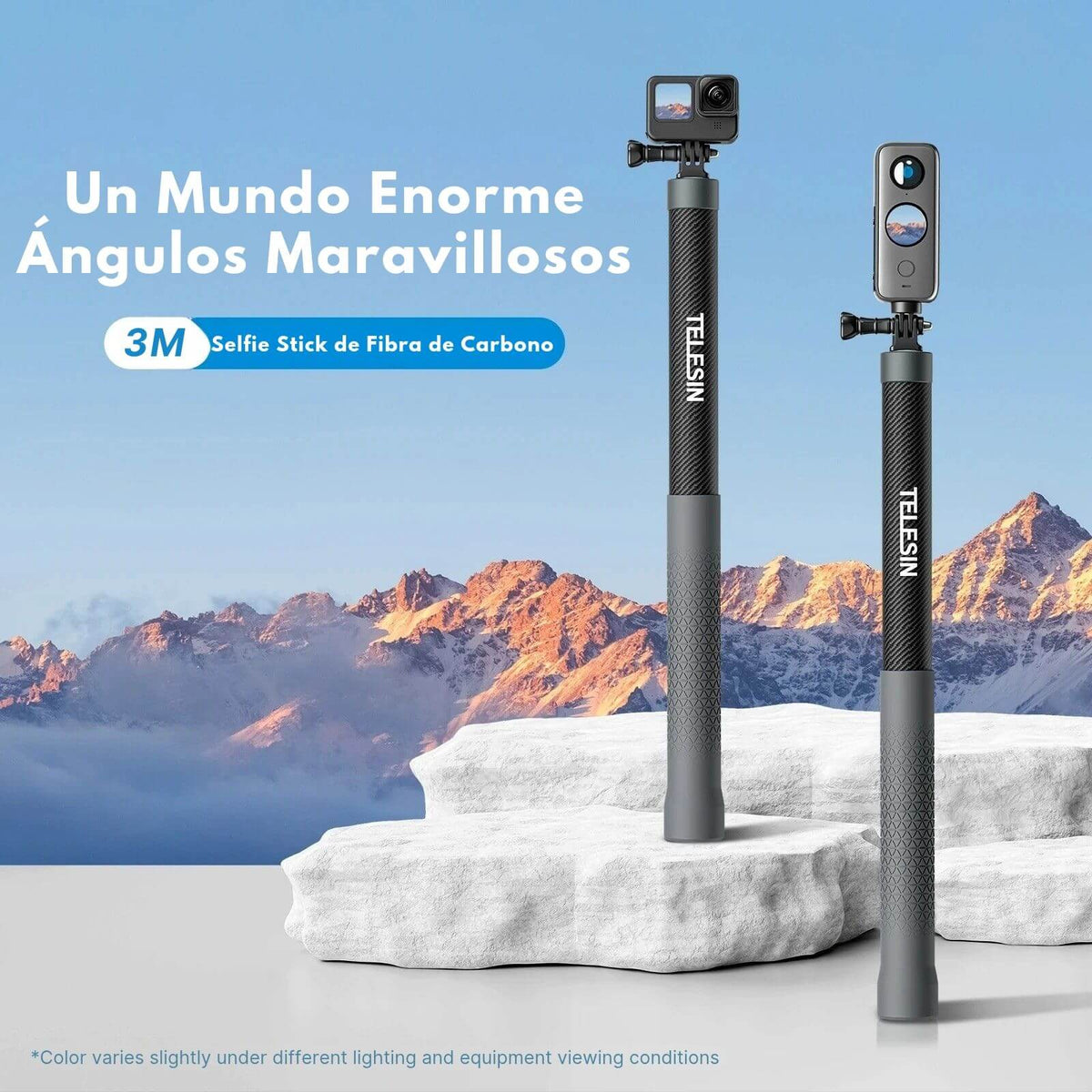 Bastón Selfie 3M Fibra de Carbono para Cámara Insta360 Gopro