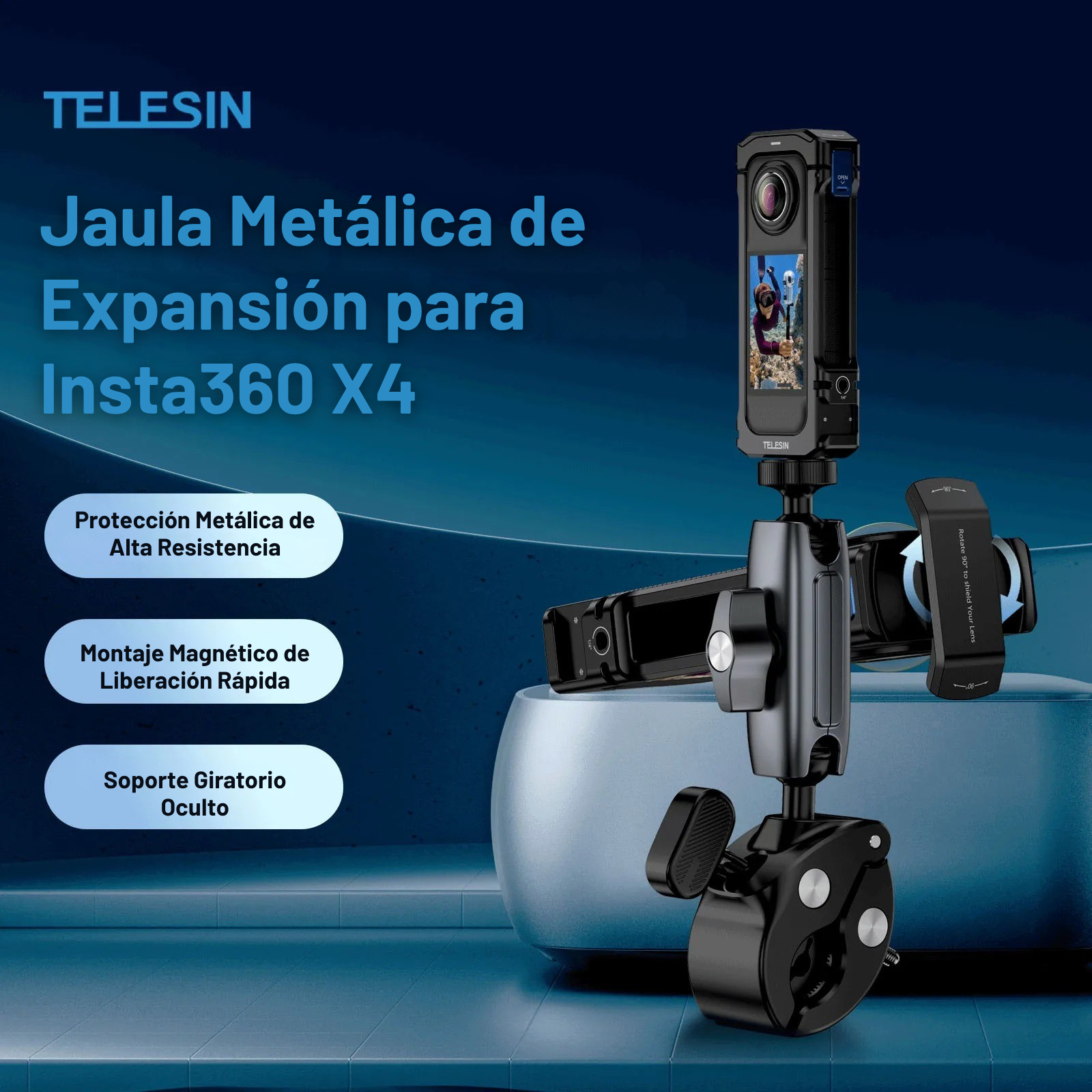 Jaula Aluminio Para Insta360 X4 Protector Cámara Soporte