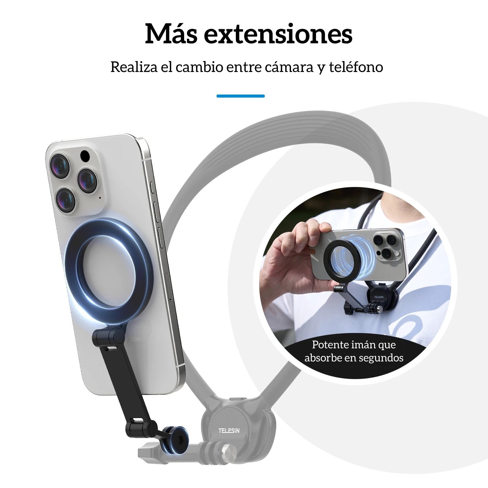 Soporte Cuello Magnético 2x1 para Smartphone y Camaras GoPro
