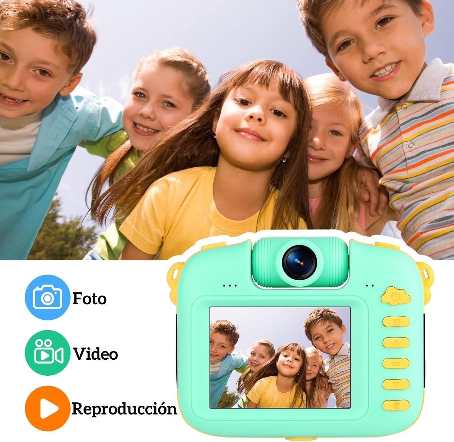 Cámara Deportiva Niños 1080P 12MP Sumergible