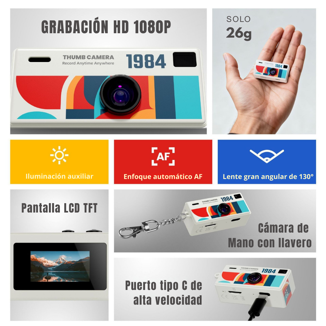 Mini Cámara Digital Portátil Full HD 1080p + MicroSD 32GB