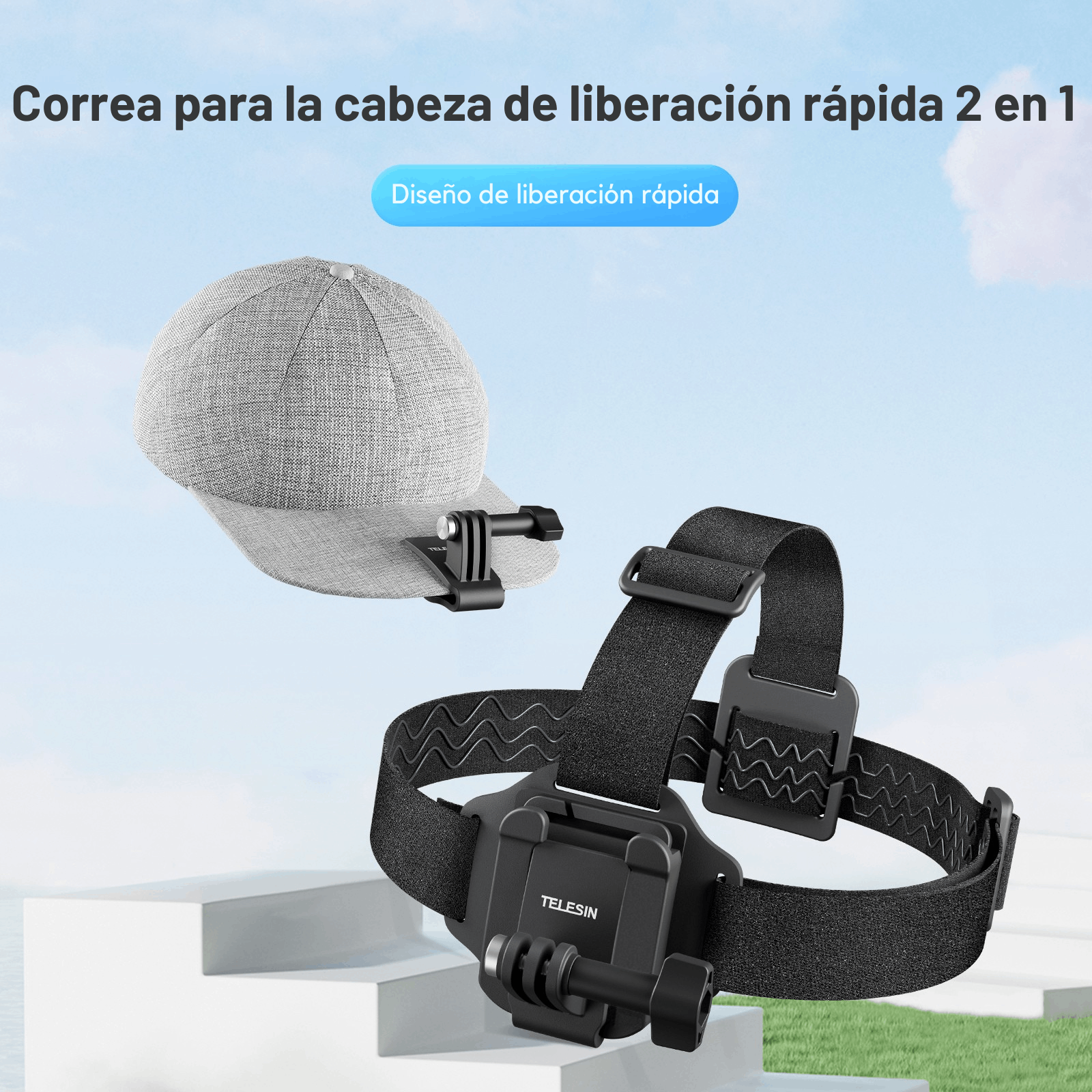 2x1 Arnés Cabeza + Clip Montaje para Cámara Gopro, Insta360