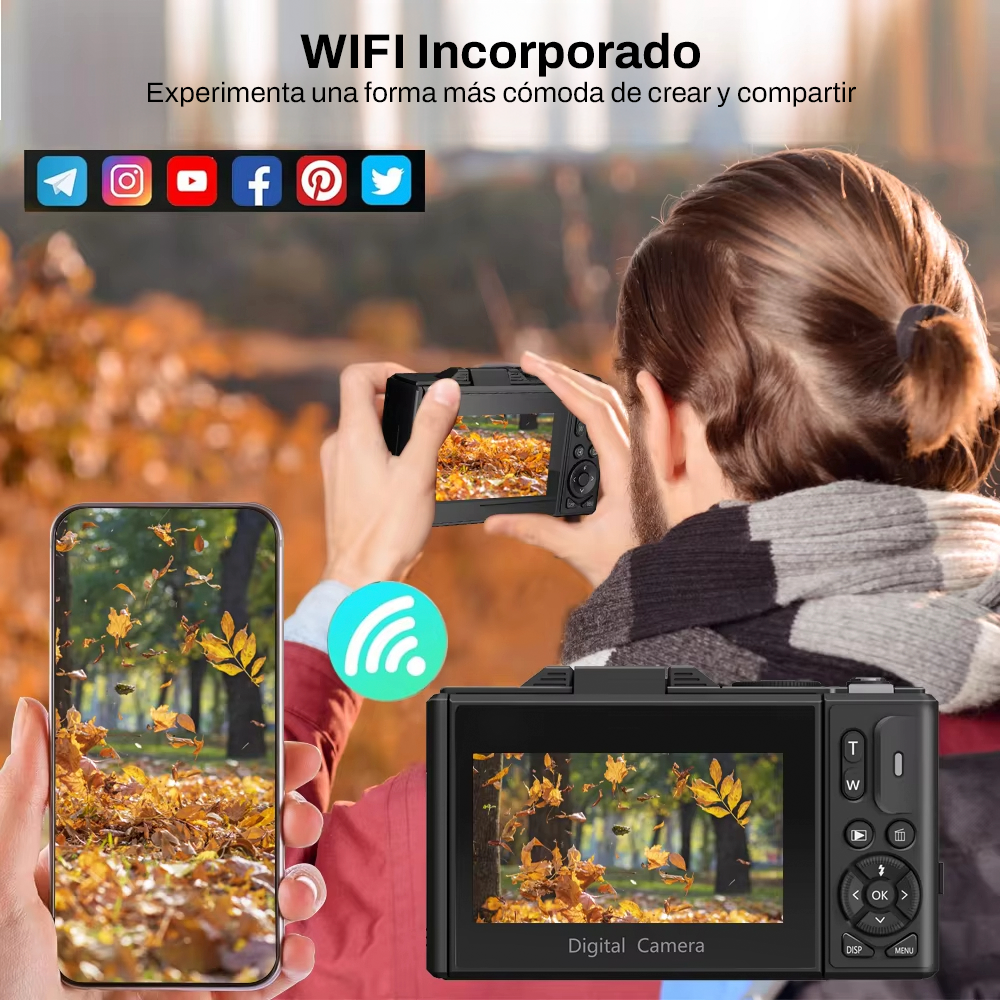 Cámara 5K Digital Fotografíca 75MP con Pantalla Giratoria - Negro