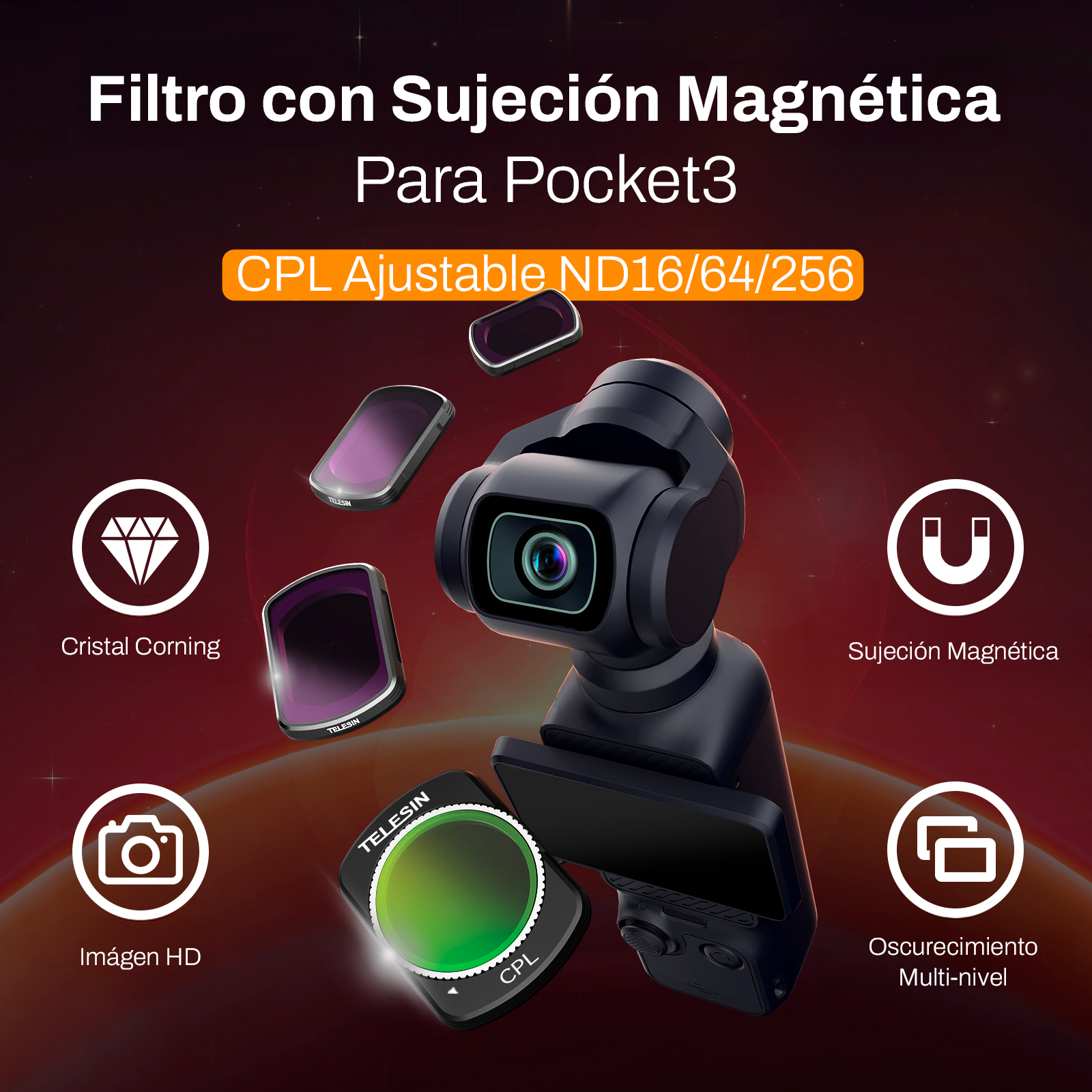 Kit de Filtros Magnéticos para DJI Osmo Pocket 3 - Telesin