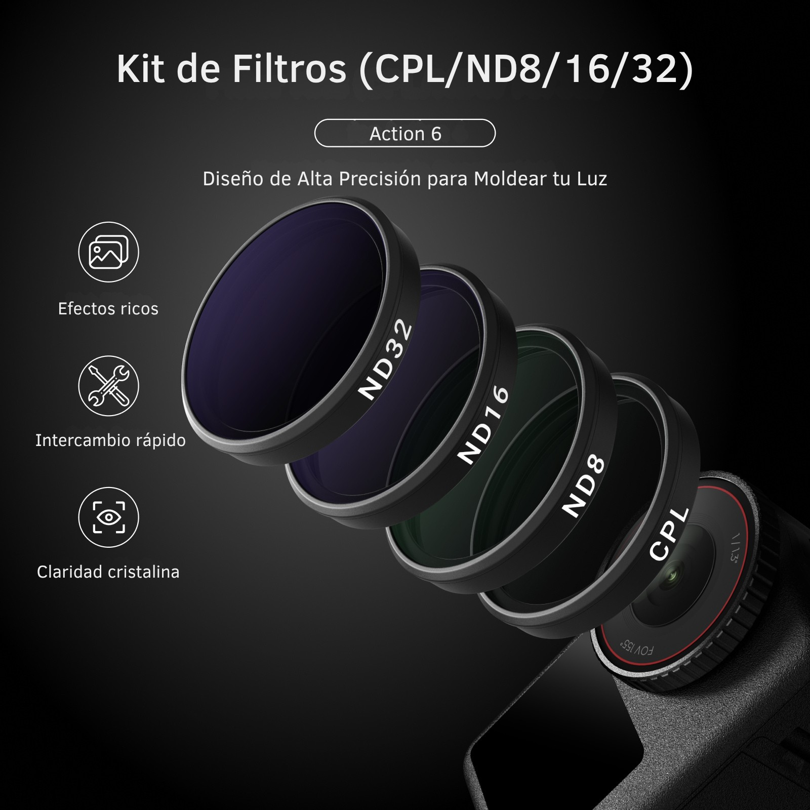 Kit de Filtros CPL + ND8 ND16 ND32 para DJI Osmo Action 6