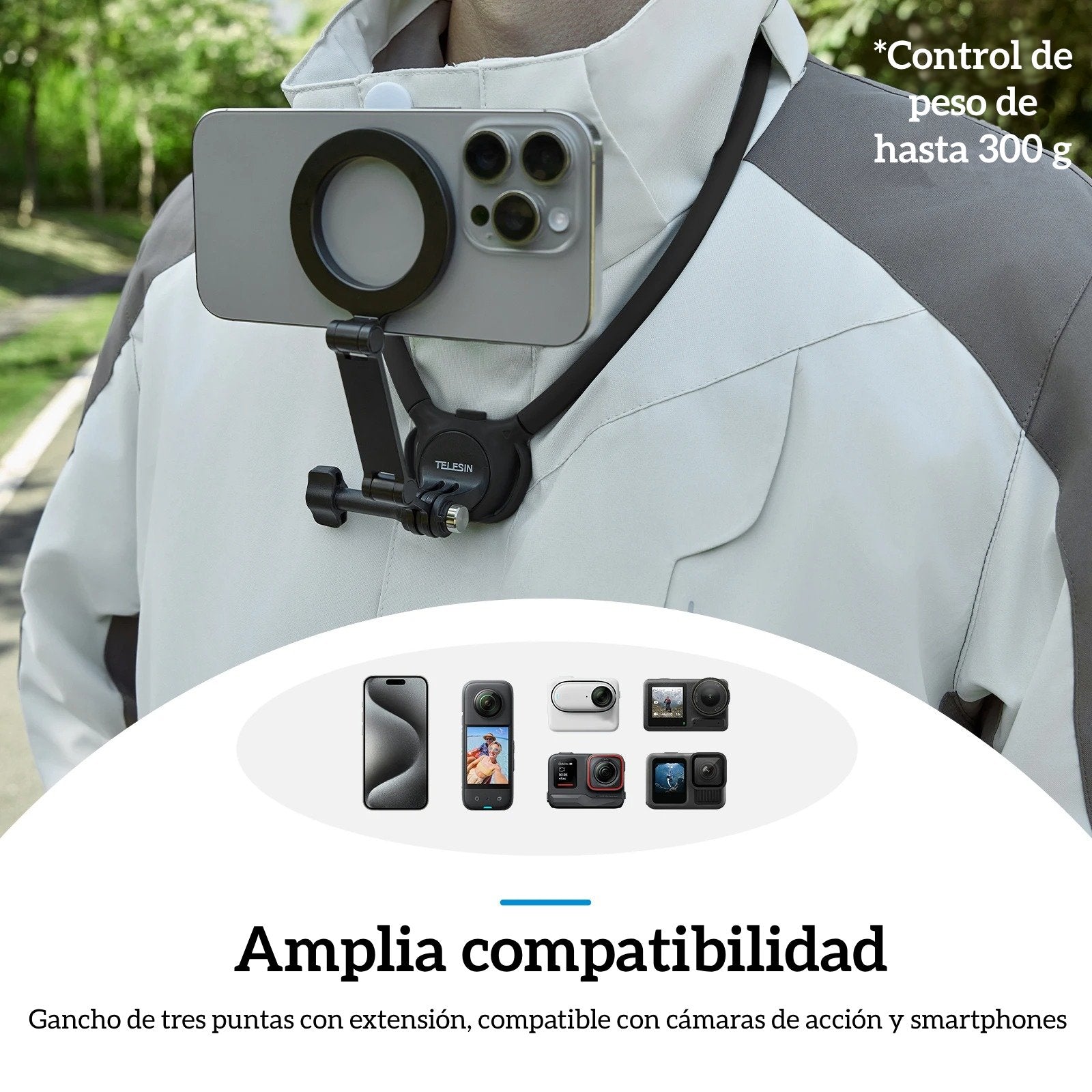 Soporte Cuello Magnético 2x1 para Smartphone y Camaras GoPro