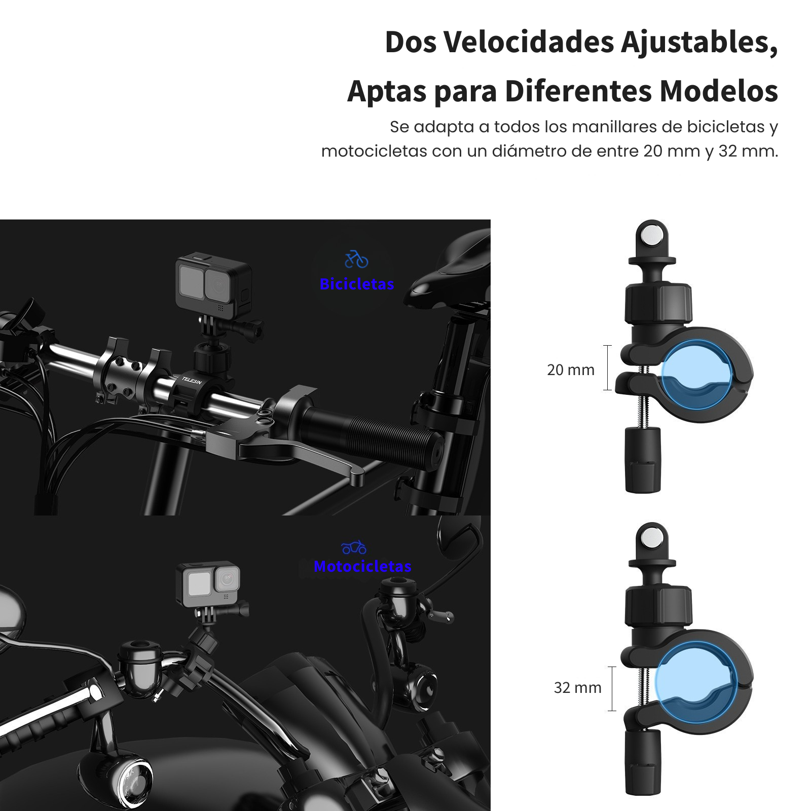 Soporte Bicicleta Cámara Acción Clip 360° Manubrio Ajustable