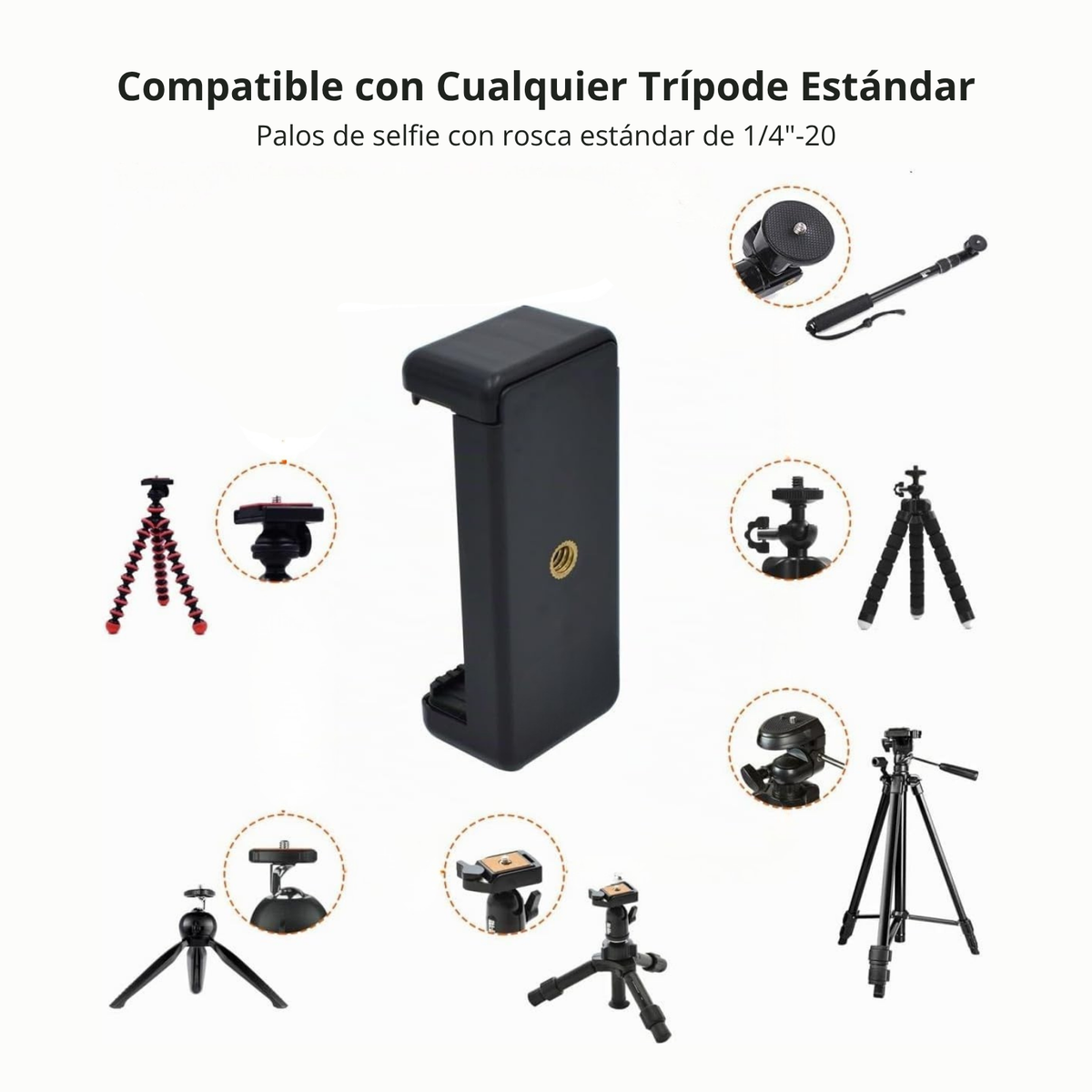 Soporte Clip Celular para Selfie Stick Trípode Montura Gopro