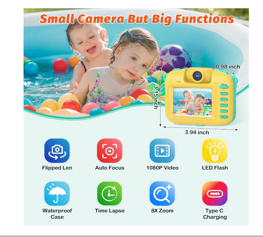 Cámara Deportiva Infantil Impermeable 1080P Pantalla Acción