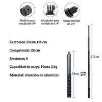 Bastón Selfie Aluminio para Insta360 GoPro y Otras Cámaras