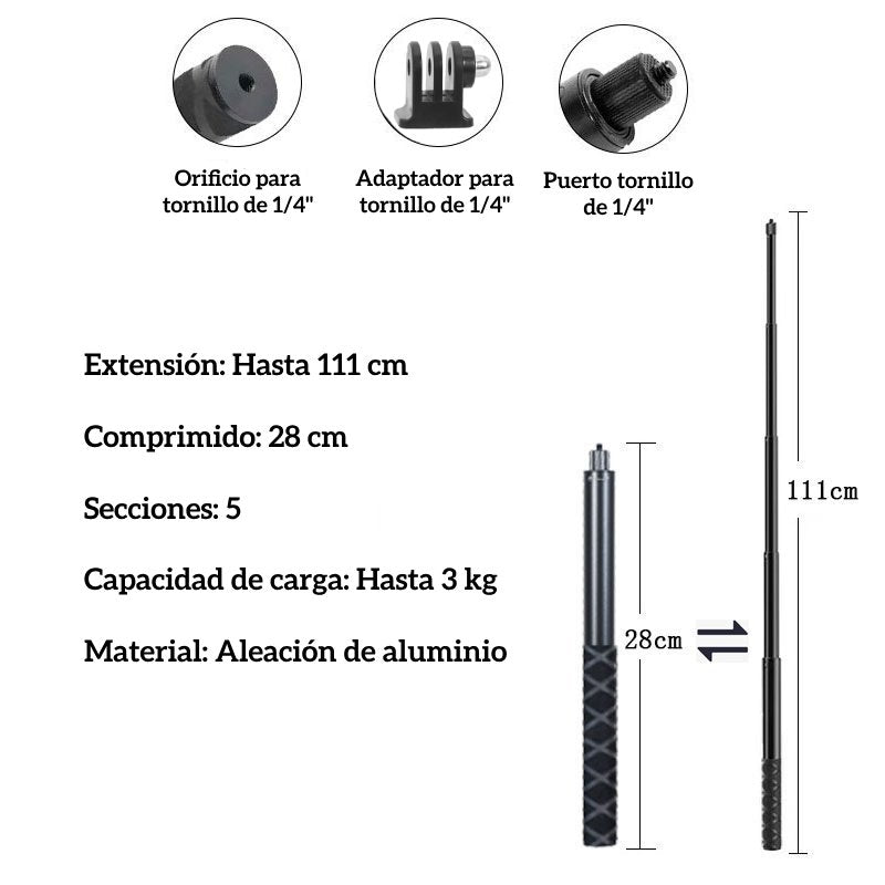 Kit Soporte Moto + Bastón para Cámaras Insta360, GoPro y más