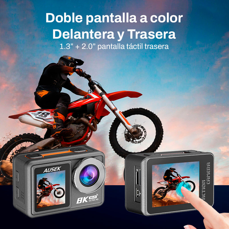 Cámara Acción Ausek 8K 50MP UltraHD Deportiva con Accesorios
