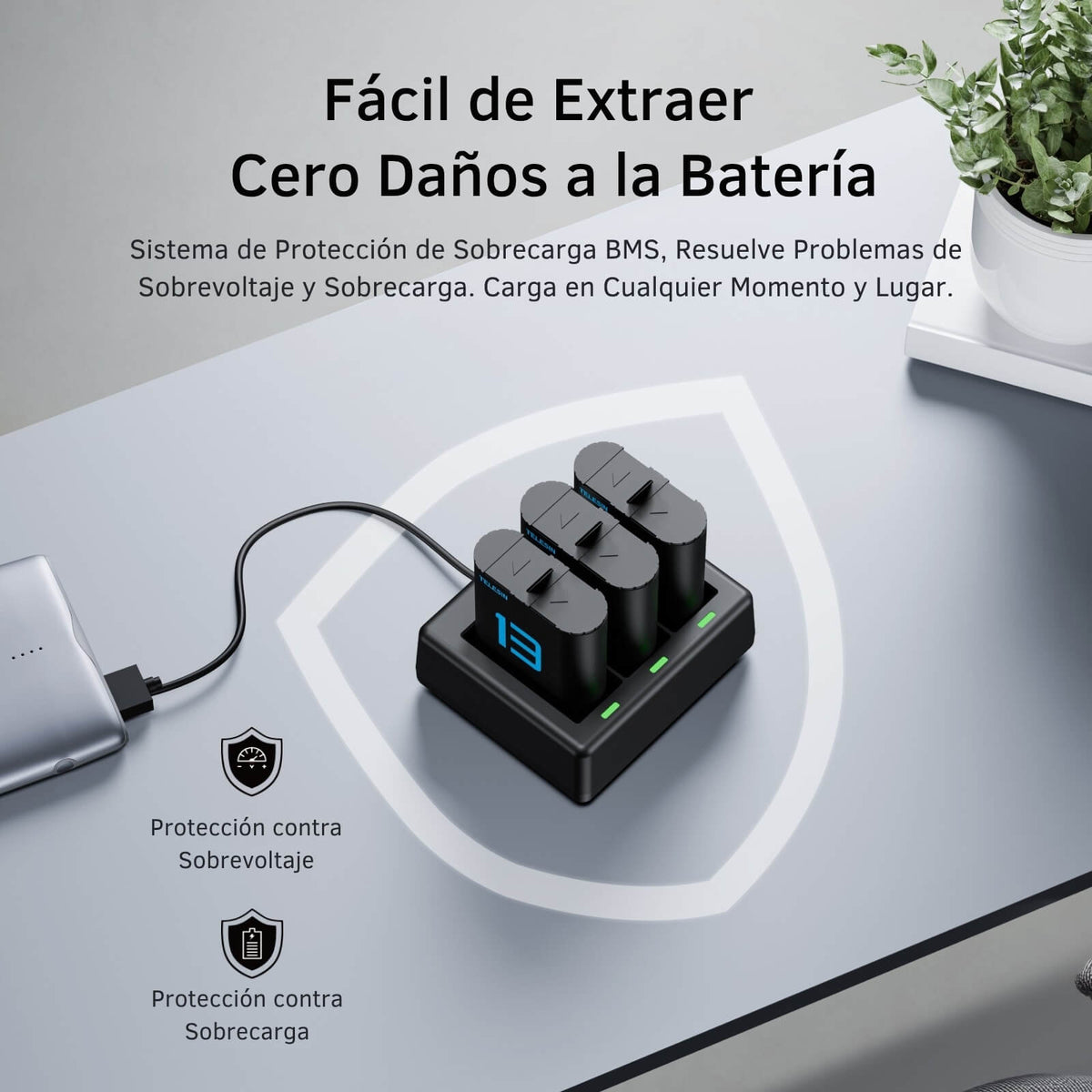 Cargador Triple con 2 Baterias para GoPro 13 Black Telesin