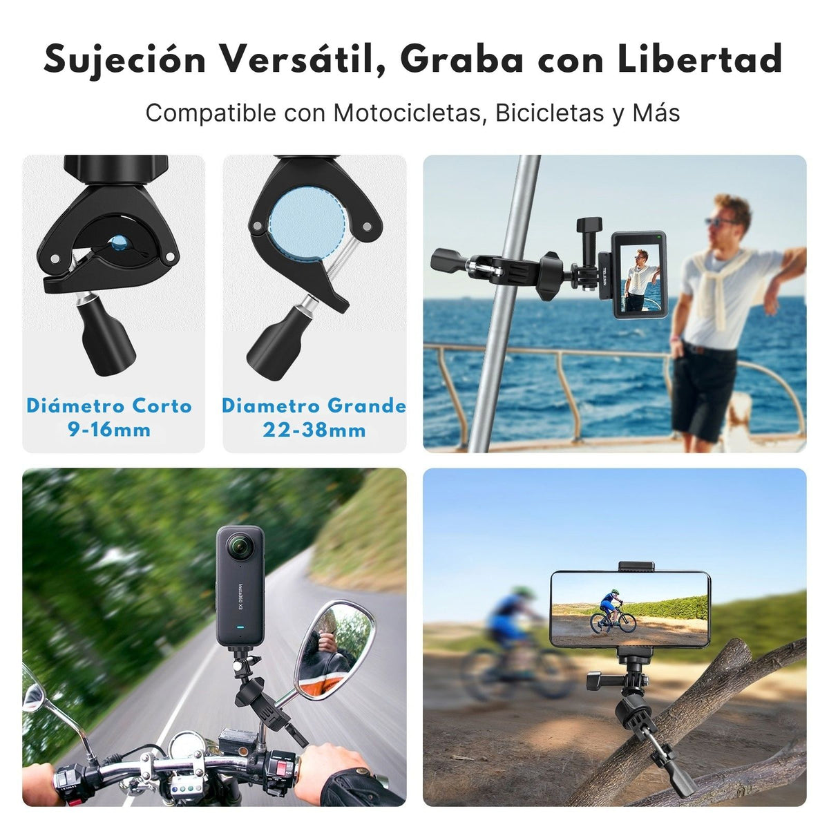 Soporte Manubrio 360° Moto Bici para Cámara Gopro DJI otras
