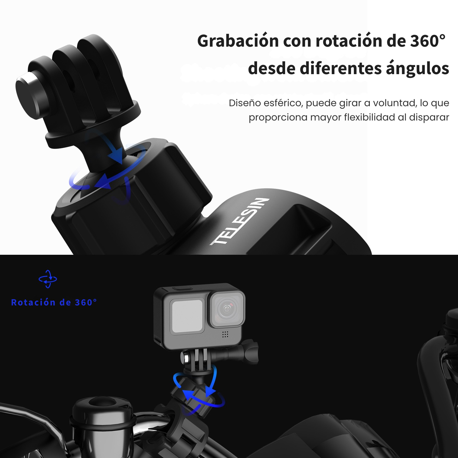 Soporte Bicicleta Cámara Acción Clip 360° Manubrio Ajustable