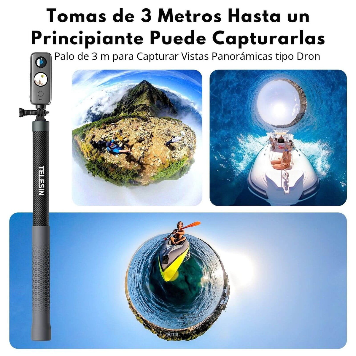 Bastón Selfie 3M Fibra de Carbono para Cámara Insta360 Gopro