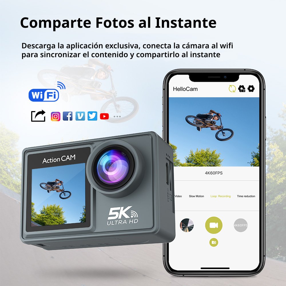 Cámara Acción Ausek 5K 24MP UltraHD / Micrófono y Accesorios