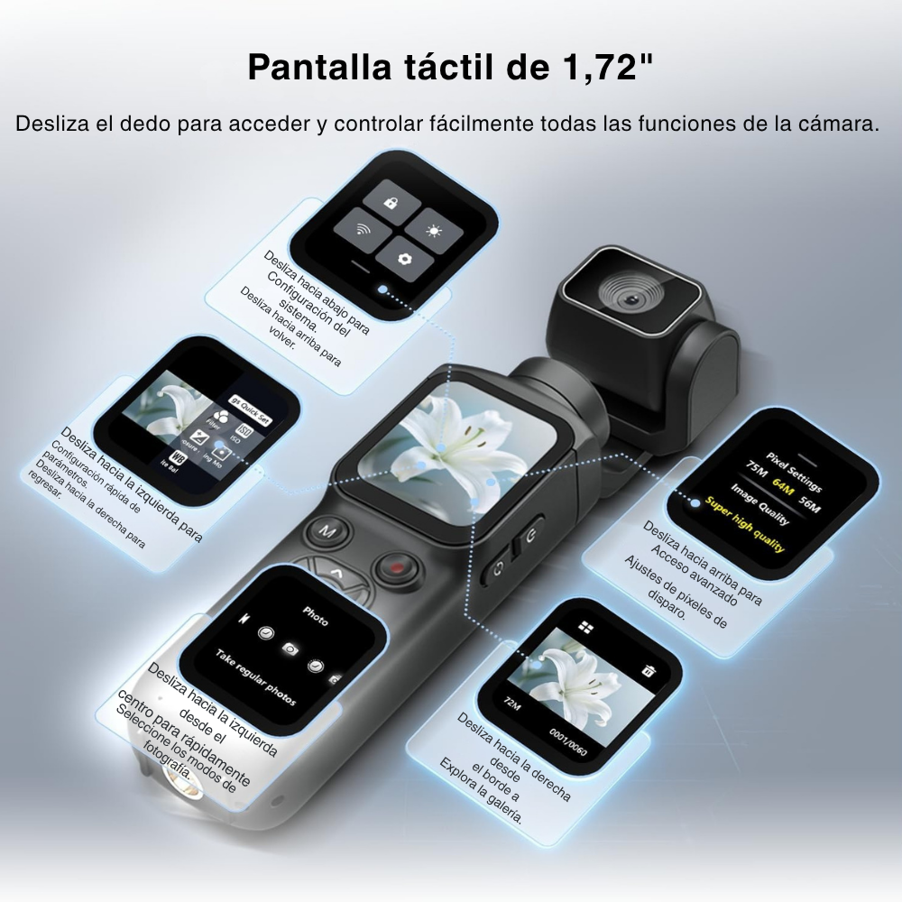 Cámara Pocket 4K 75MP con Gimbal 3 Ejes para Vlog Contenido