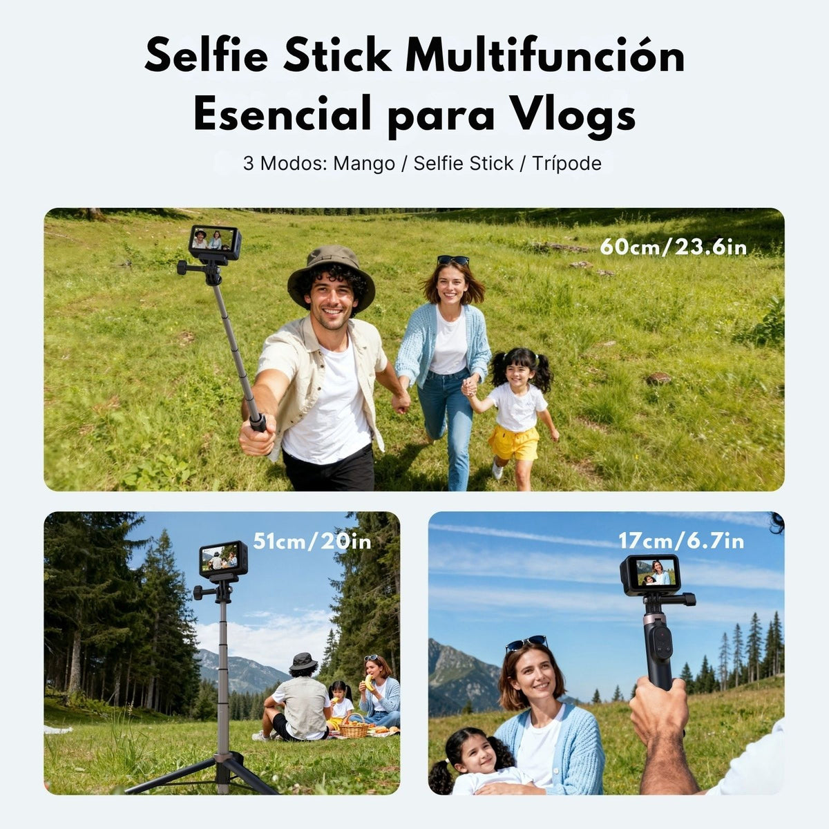 Bastón Selfie Trípode 120cm con Control para Cámara Teléfono