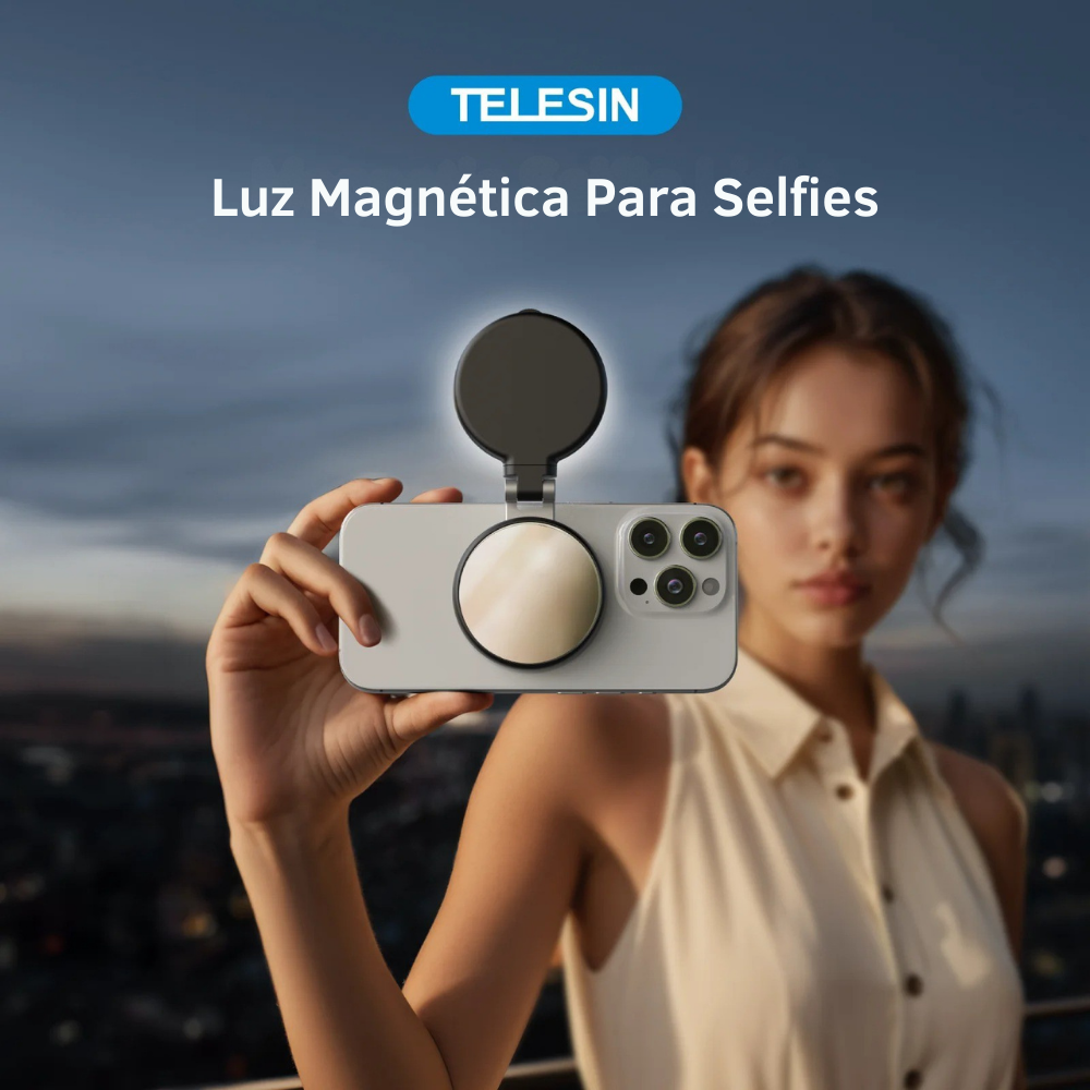 Grip Magsafe con Luz LED, Espejo y Disparador para Teléfonos Negro