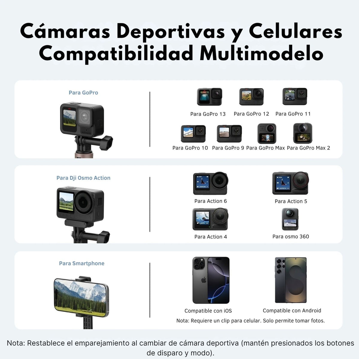 Bastón Selfie Trípode 120cm con Control para Cámara Teléfono