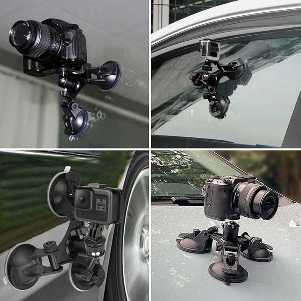 Ventosa Triple con Cabezal 360° para Cámaras Gopro y Otras