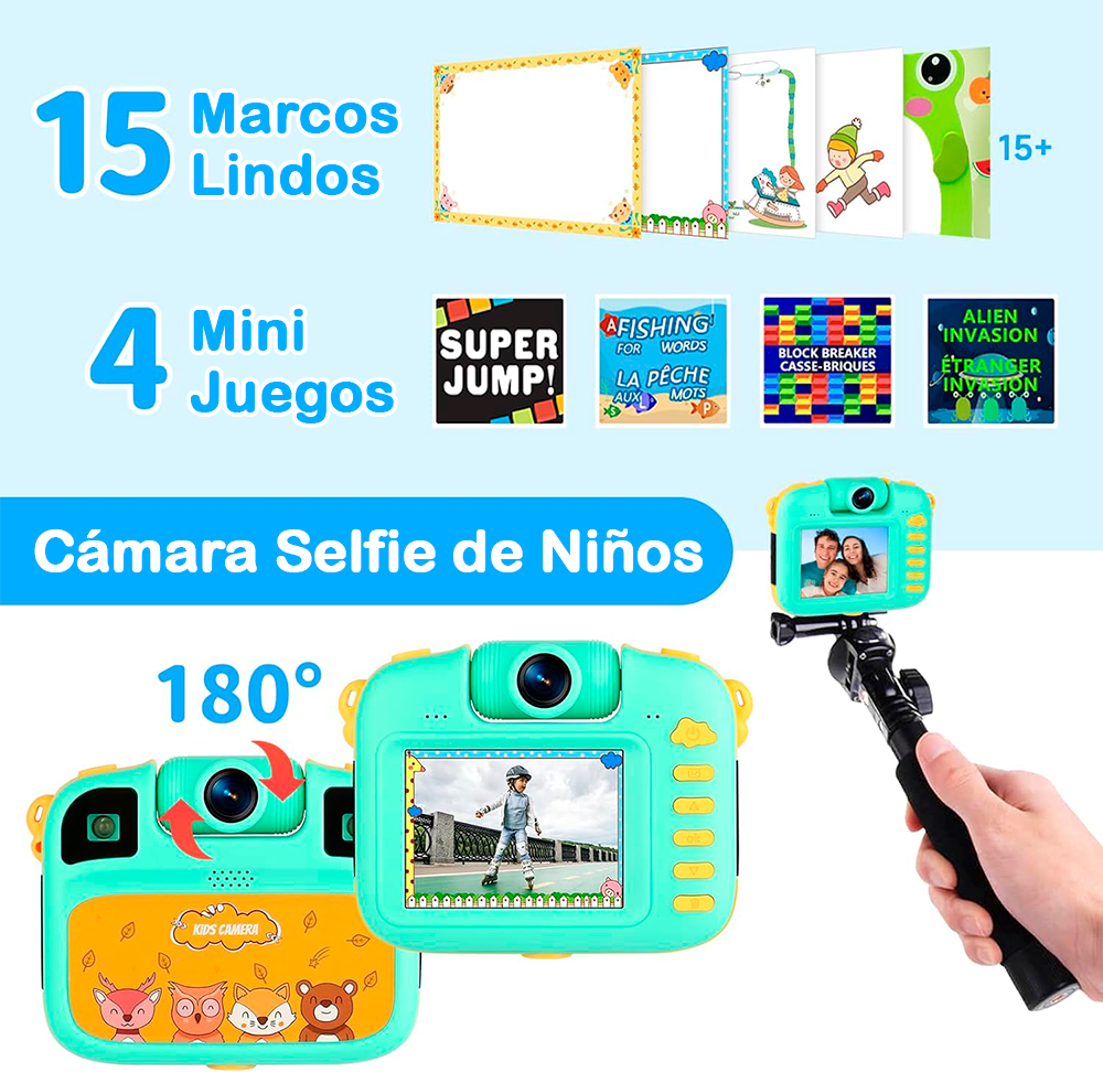 Cámara Deportiva Niños 1080P 12MP Sumergible