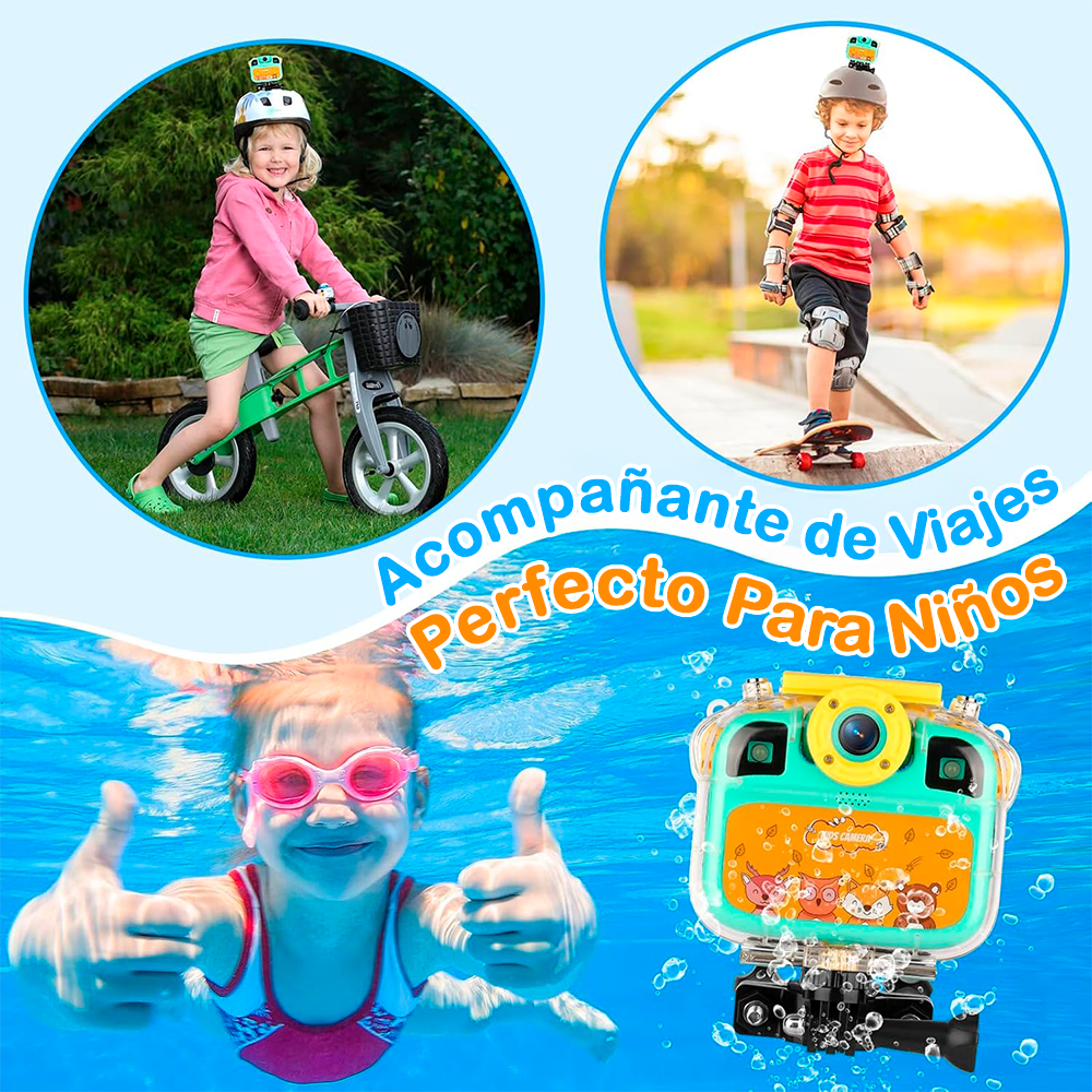 Cámara Deportiva Niños 1080P 12MP Sumergible