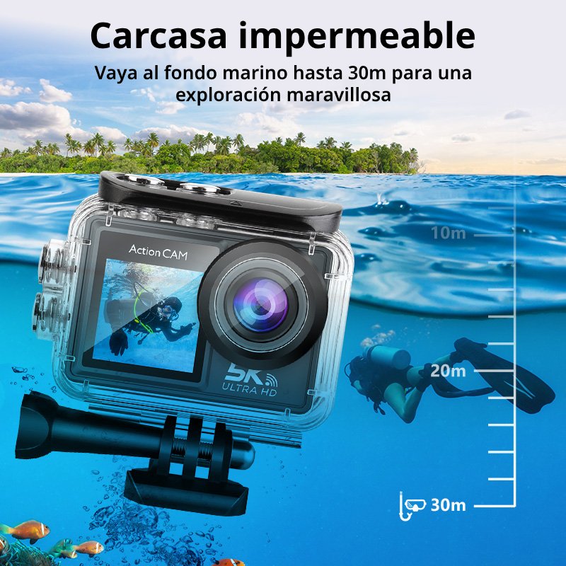 Cámara Acción Ausek 5K 24MP UltraHD / Micrófono y Accesorios