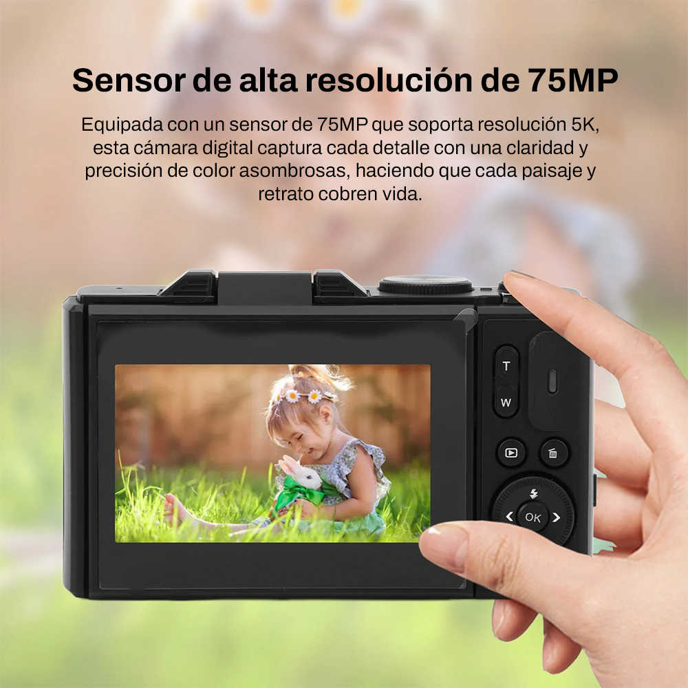 Cámara 5K Digital Fotografíca 75MP con Pantalla Giratoria