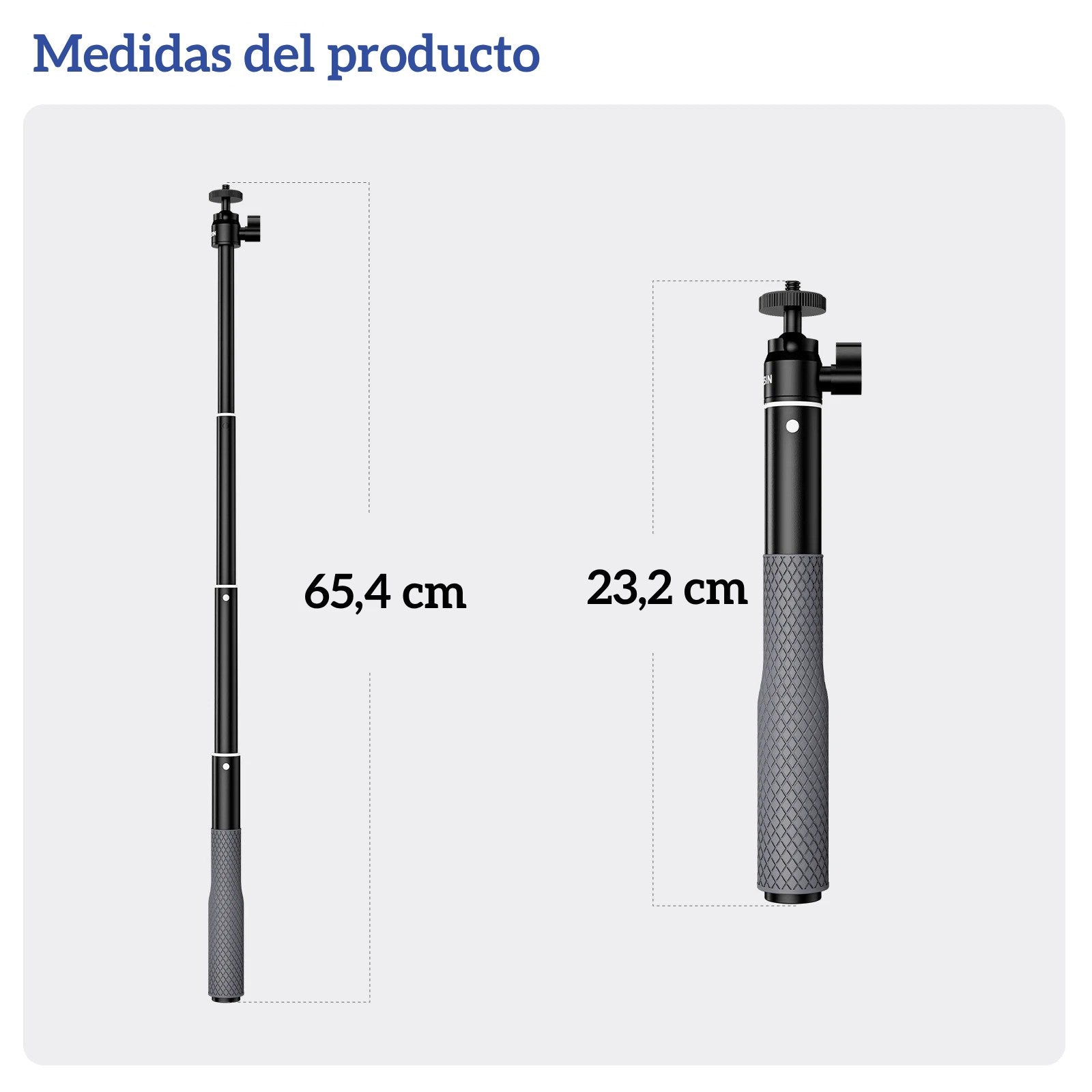 Bastón Selfie Aluminio 65cm para GoPro Insta360 Osmo y Otras