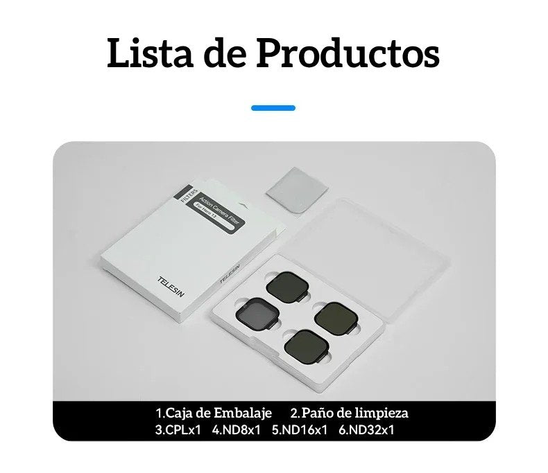 Pack 4 Filtros para GoPro Hero 13 CLP/ND64/32/16 - Telesin