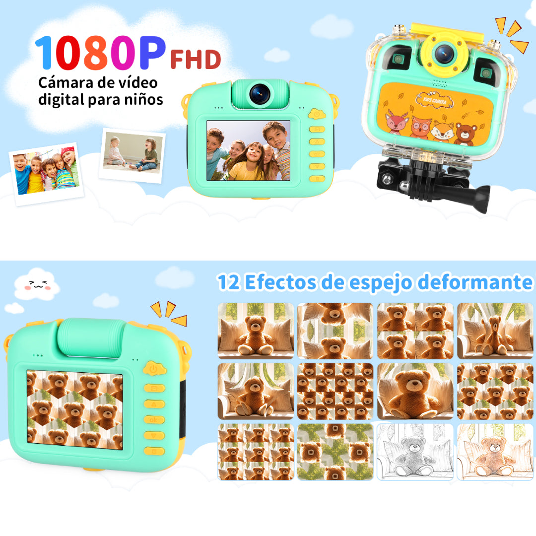 Cámara Deportiva Niños 1080P 12MP Sumergible