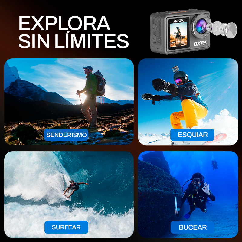 Cámara Acción Ausek 8K 50MP UltraHD Deportiva con Accesorios