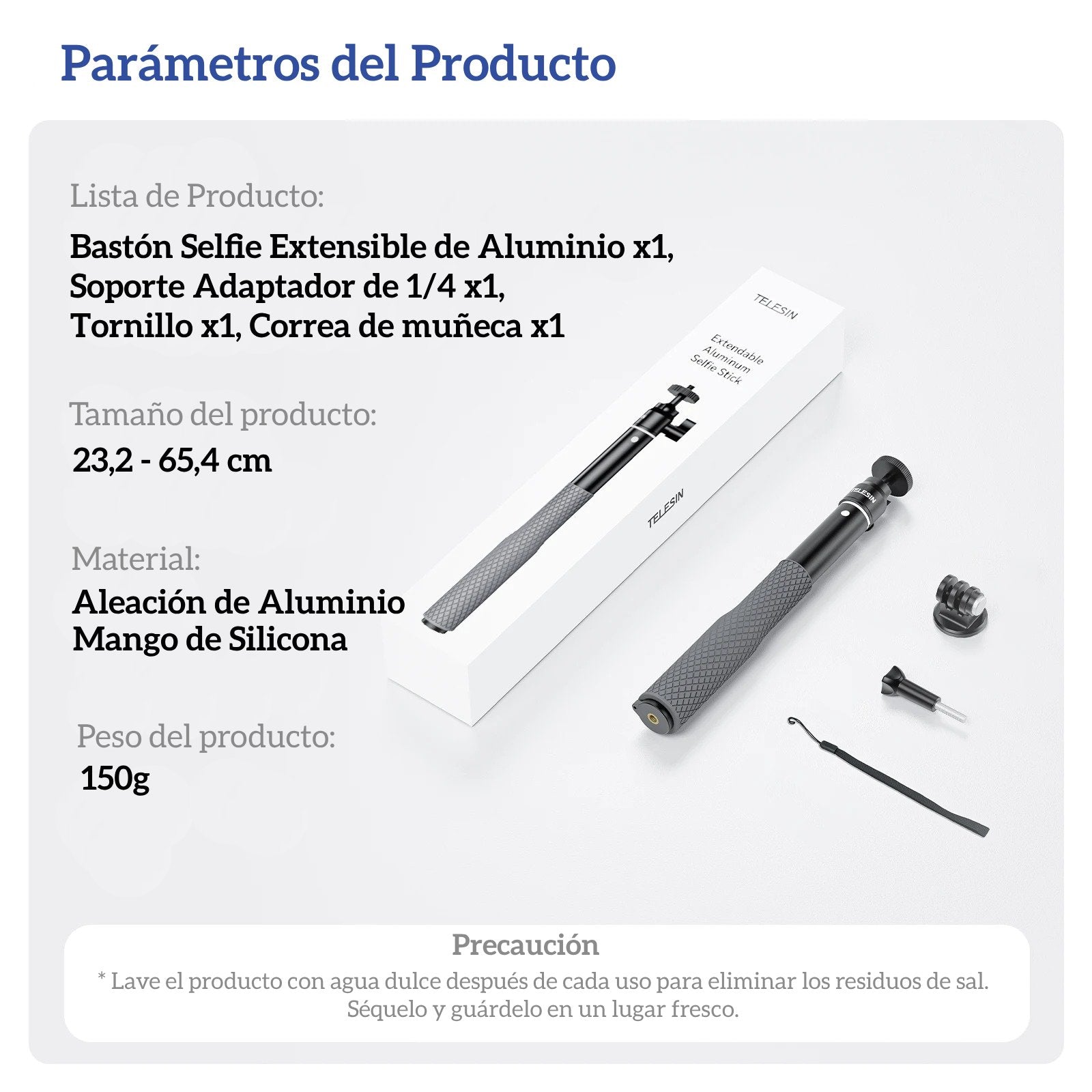 Bastón Selfie Aluminio 65cm para GoPro Insta360 Osmo y Otras