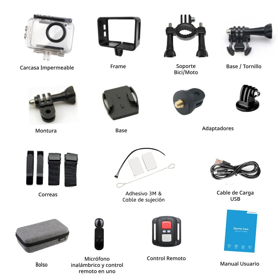 Cámara Acción Ausek 5K 24MP UltraHD / Micrófono y Accesorios