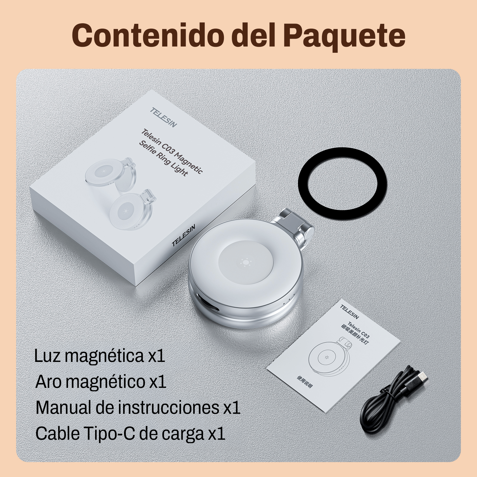 Grip Magsafe con Luz LED, Espejo y Disparador para Teléfonos Negro