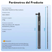 Bastón Selfie 3M Fibra de Carbono para Cámara Insta360 Gopro