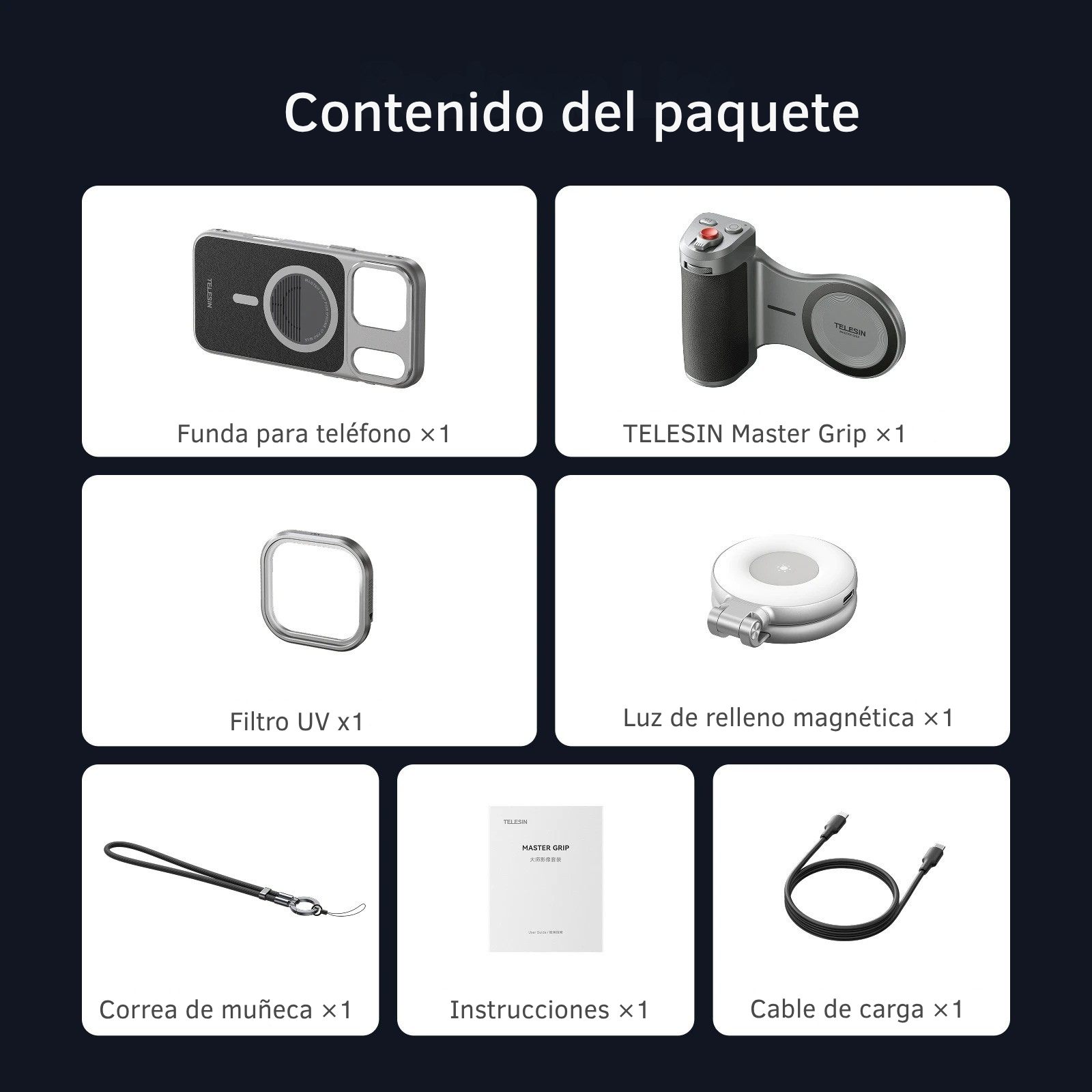 Kit Master Grip Magsafe iPhone 17 Pro y 17 PRO MAX con Luz y Filtro UV