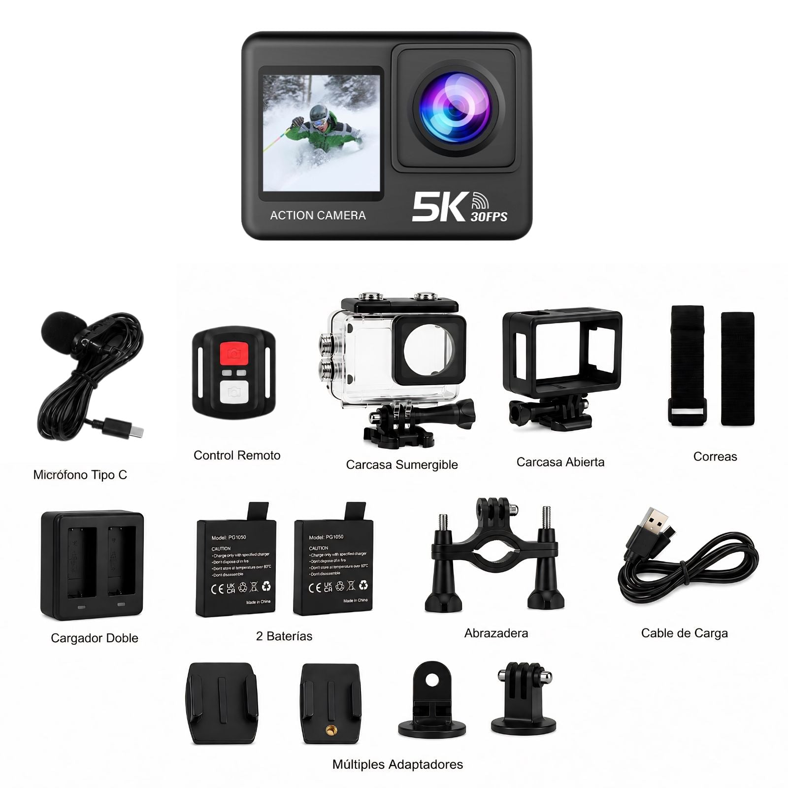 Cámara Acción 5K 30FPS Deportiva Pantalla Dual Touch Innedd