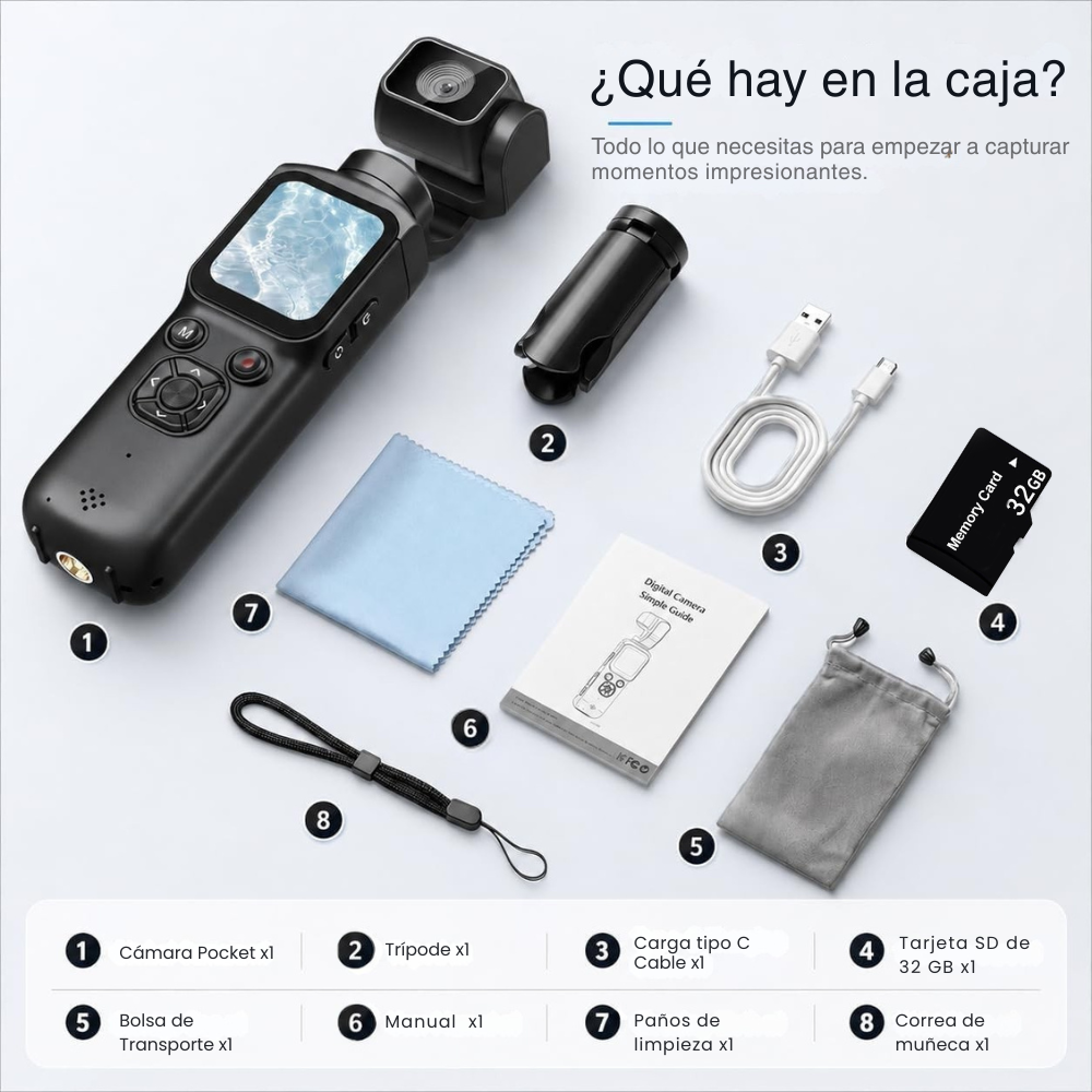 Cámara Pocket 4K 75MP con Gimbal 3 Ejes para Vlog Contenido