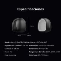 Luz LED Dual Magnética para DJI Pocket 4 / 4Pro - Telesin
