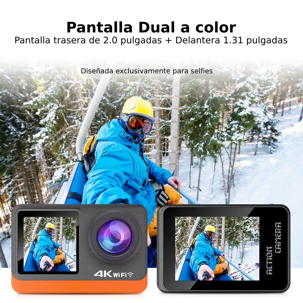 Cámara Acción Ausek 4K 30fps 16MP Deportiva Pantalla Dual