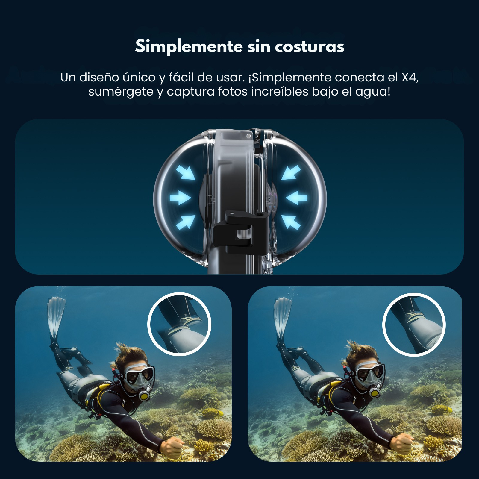 Carcasa Sumergible para Insta360 X4 50M Invisible - TELESIN
