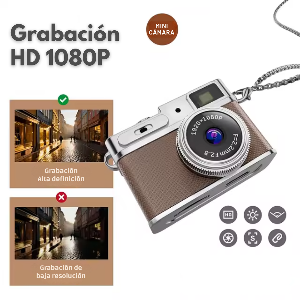 Mini Cámara Café Portátil 1080p Pantalla LCD + MicroSD 32GB
